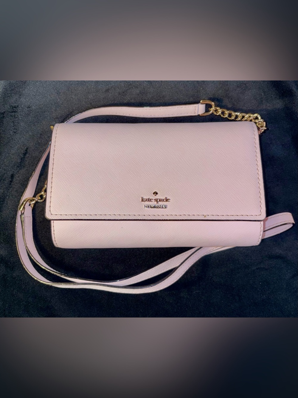 Kate Spade Morgan Flap Chain wallet Saffiano pink leather gold accents